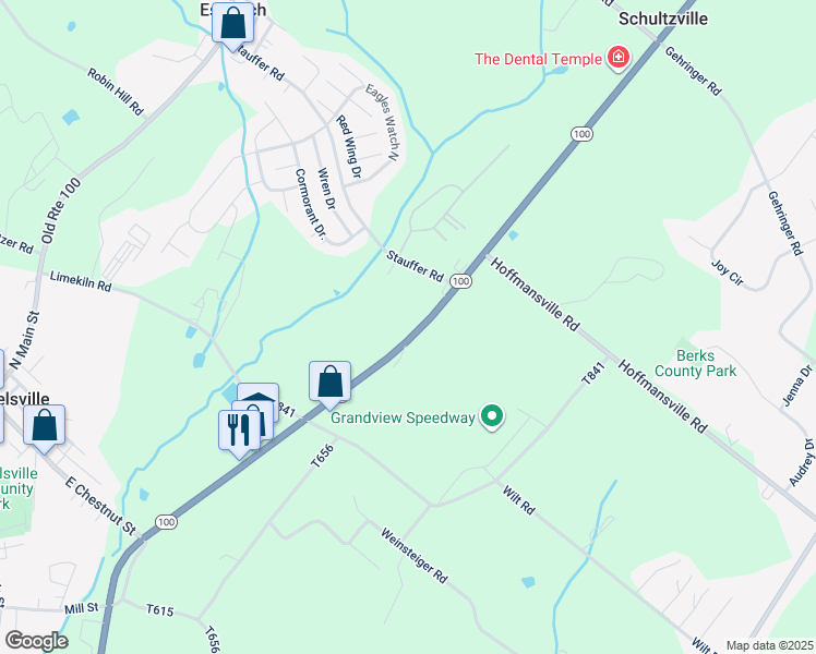 map of restaurants, bars, coffee shops, grocery stores, and more near 1161 Pennsylvania 100 in Bechtelsville