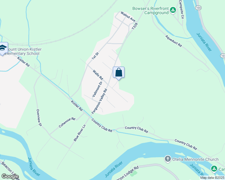 map of restaurants, bars, coffee shops, grocery stores, and more near 120 Walls Road in Mount Union