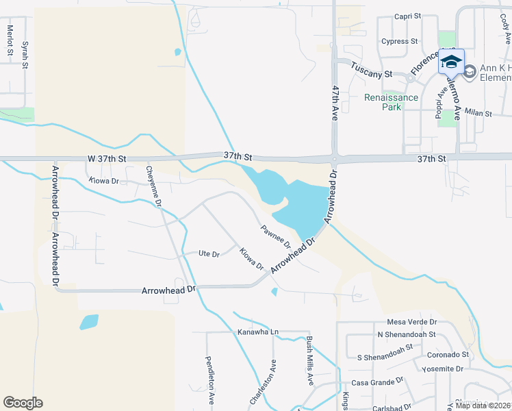 map of restaurants, bars, coffee shops, grocery stores, and more near 5023 Pawnee Drive in Greeley