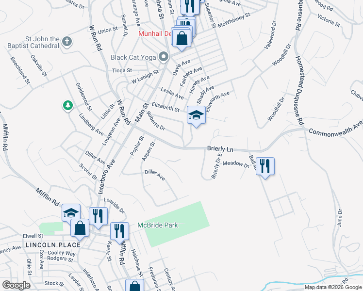 map of restaurants, bars, coffee shops, grocery stores, and more near 234 Roberta Dr in Munhall