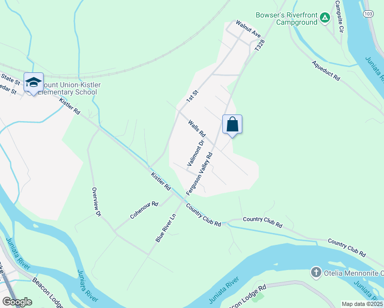 map of restaurants, bars, coffee shops, grocery stores, and more near 1-129 Valimont Drive in Mount Union