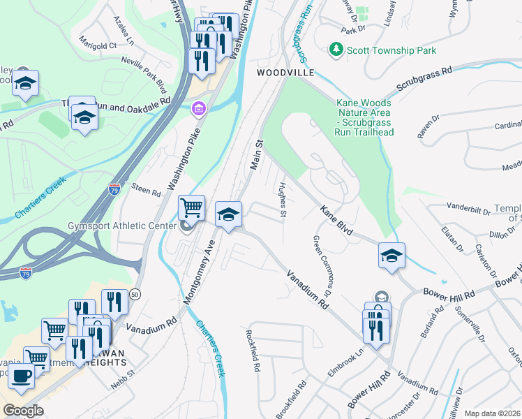 map of restaurants, bars, coffee shops, grocery stores, and more near 102 Knox Street in Bridgeville