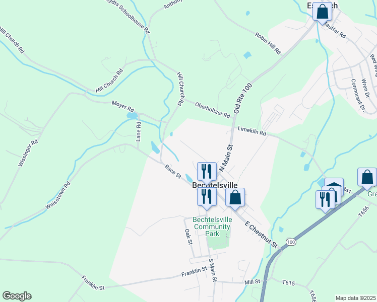 map of restaurants, bars, coffee shops, grocery stores, and more near 214 West Spring Street in Bechtelsville