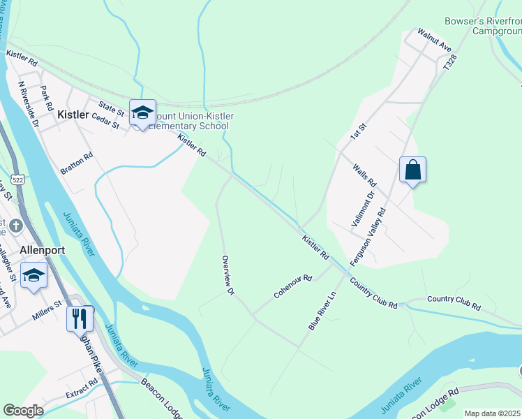 map of restaurants, bars, coffee shops, grocery stores, and more near 702 Kistler Road in Mount Union