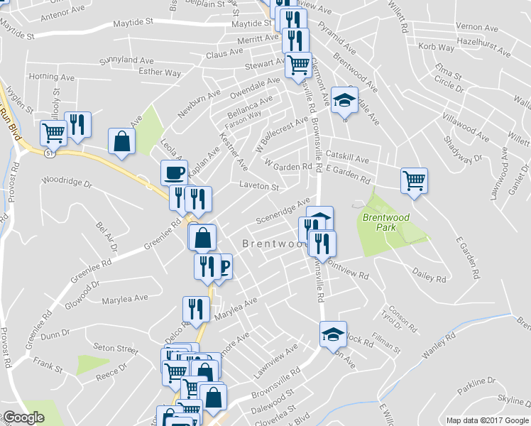 map of restaurants, bars, coffee shops, grocery stores, and more near 116 Sceneridge Avenue in Pittsburgh