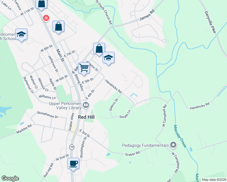 map of restaurants, bars, coffee shops, grocery stores, and more near 1010 Cedar Lea Court in Pennsburg