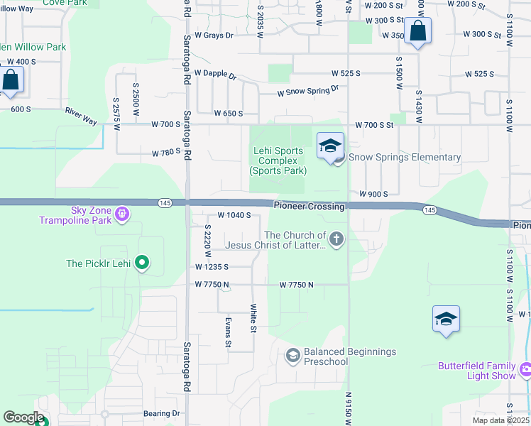 map of restaurants, bars, coffee shops, grocery stores, and more near 2032 West 1040 South in Lehi