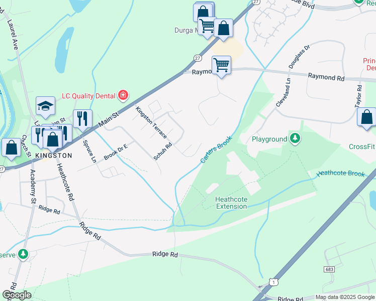 map of restaurants, bars, coffee shops, grocery stores, and more near 703 Brian Court in Princeton