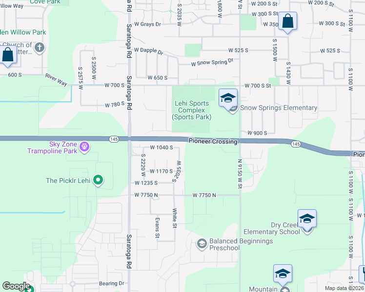 map of restaurants, bars, coffee shops, grocery stores, and more near 2032 West 1040 South in Lehi