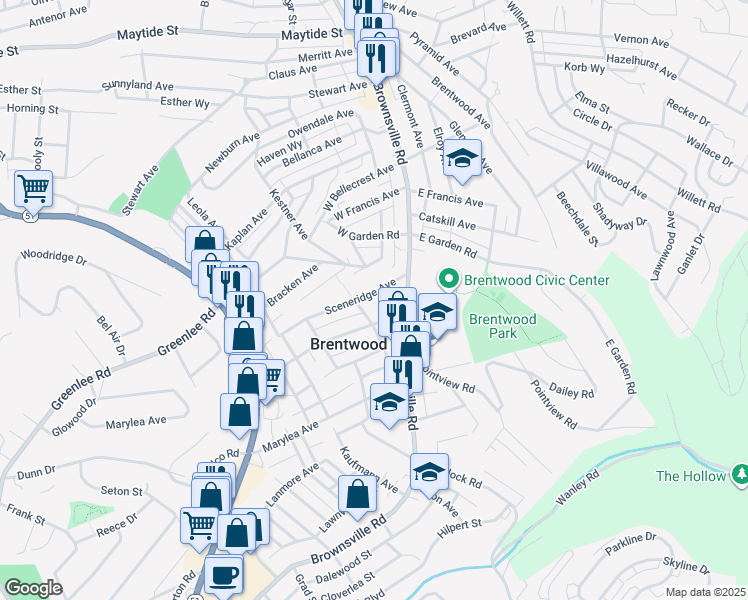 map of restaurants, bars, coffee shops, grocery stores, and more near 41 Sceneridge Avenue in Pittsburgh