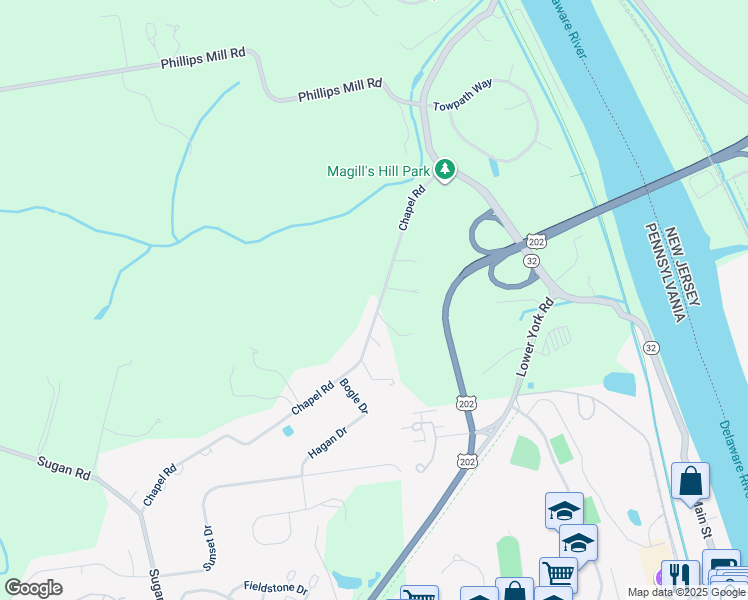 map of restaurants, bars, coffee shops, grocery stores, and more near 6795 Chapel Road in New Hope