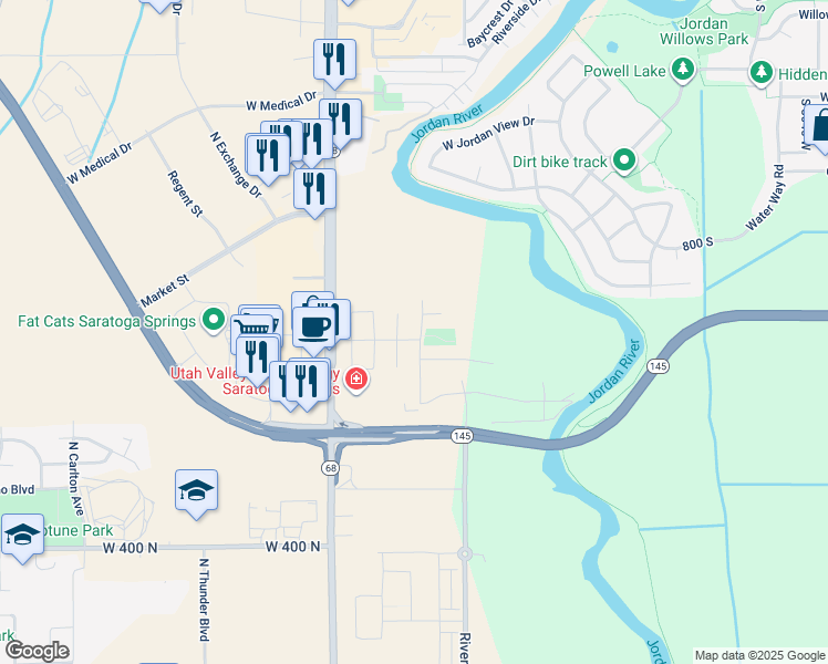 map of restaurants, bars, coffee shops, grocery stores, and more near 749 North Devonshire Drive in Saratoga Springs