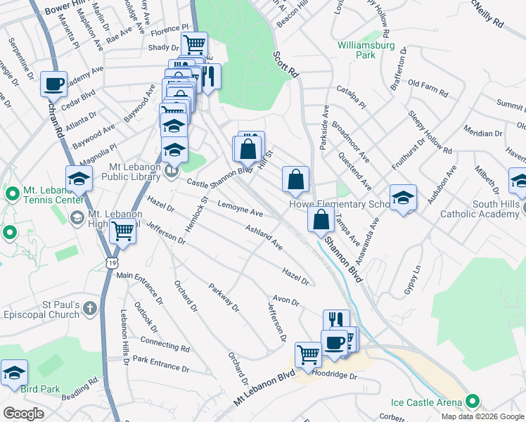 map of restaurants, bars, coffee shops, grocery stores, and more near 272 Lemoyne Avenue in Pittsburgh
