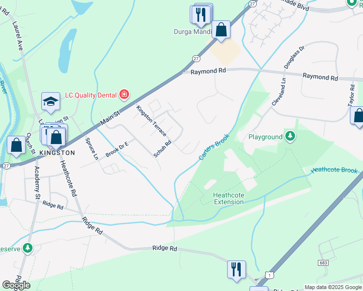 map of restaurants, bars, coffee shops, grocery stores, and more near 703 Brian Court in Princeton