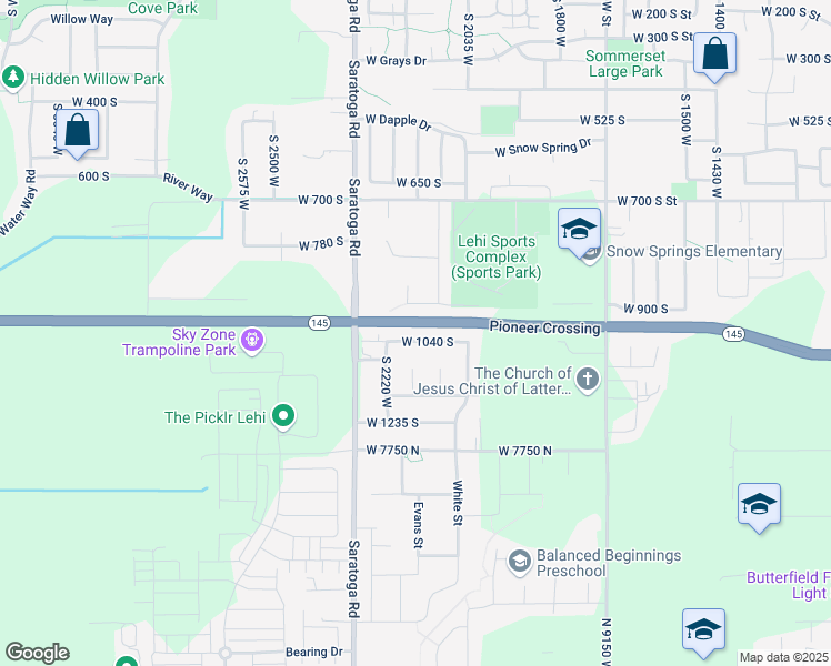 map of restaurants, bars, coffee shops, grocery stores, and more near 2121 West 1040 South in Lehi
