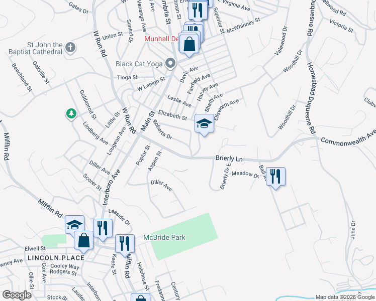 map of restaurants, bars, coffee shops, grocery stores, and more near 234 Roberta Drive in Munhall