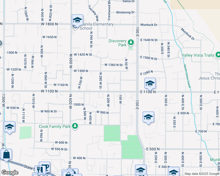 map of restaurants, bars, coffee shops, grocery stores, and more near 1122 North 200 West in Pleasant Grove