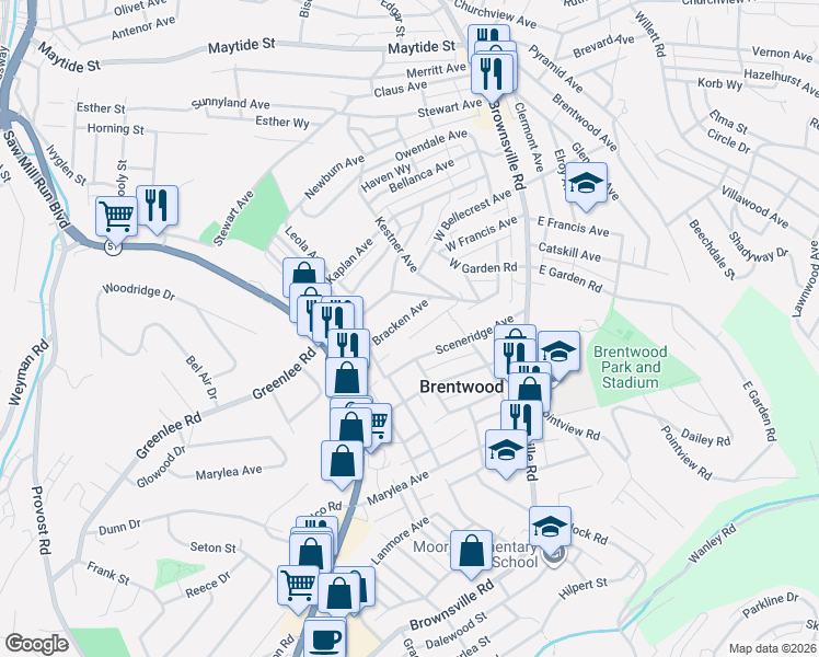 map of restaurants, bars, coffee shops, grocery stores, and more near 331 Outlook Street in Pittsburgh