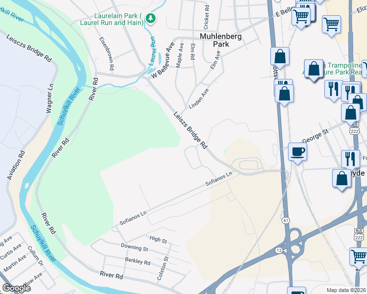 map of restaurants, bars, coffee shops, grocery stores, and more near 50 Turning Leaf Way in Reading