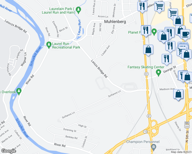 map of restaurants, bars, coffee shops, grocery stores, and more near 50 Turning Leaf Way in Reading