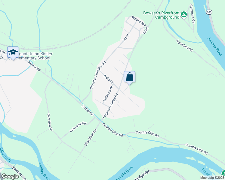 map of restaurants, bars, coffee shops, grocery stores, and more near 1 Valimont Drive in Mount Union