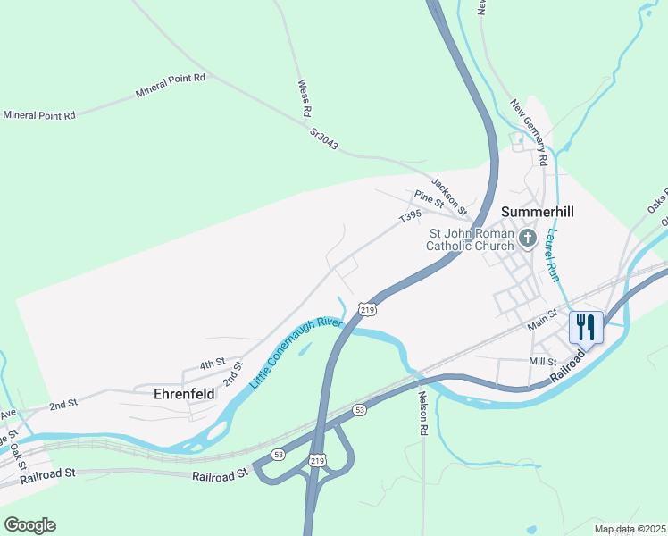 map of restaurants, bars, coffee shops, grocery stores, and more near 100 6th Street in South Fork