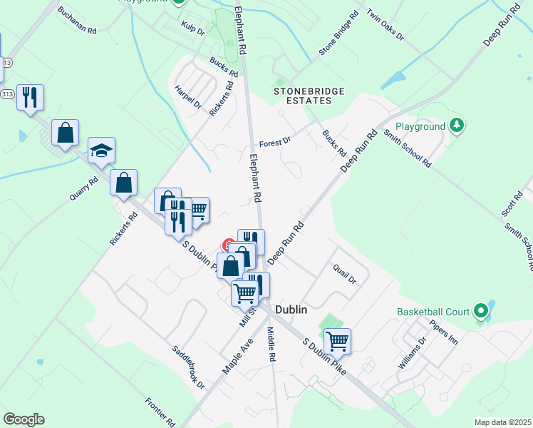 map of restaurants, bars, coffee shops, grocery stores, and more near 153 Elephant Road in Dublin