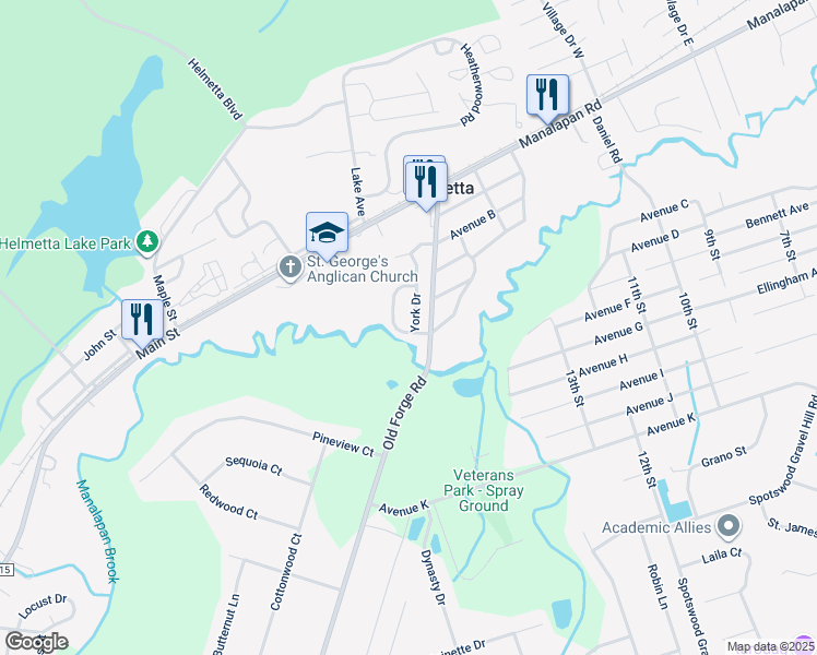 map of restaurants, bars, coffee shops, grocery stores, and more near 7 Madison Drive in Helmetta