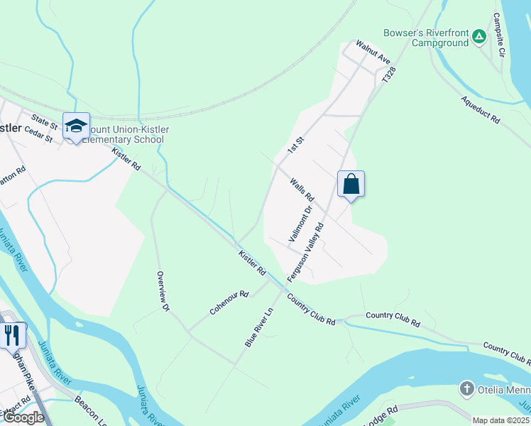 map of restaurants, bars, coffee shops, grocery stores, and more near 1st Street in Mount Union