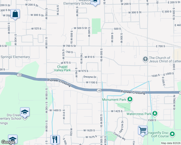 map of restaurants, bars, coffee shops, grocery stores, and more near 599 West 975 South in Lehi