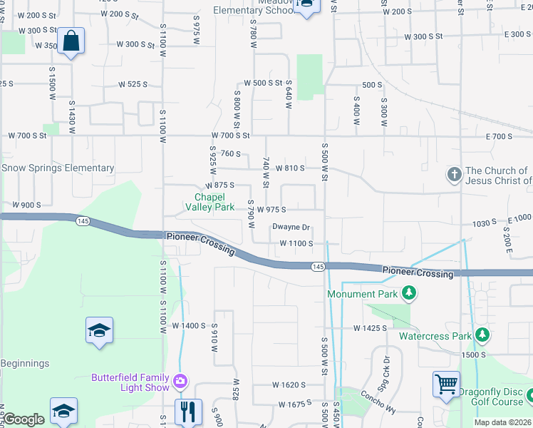 map of restaurants, bars, coffee shops, grocery stores, and more near 737 West 975 South in Lehi