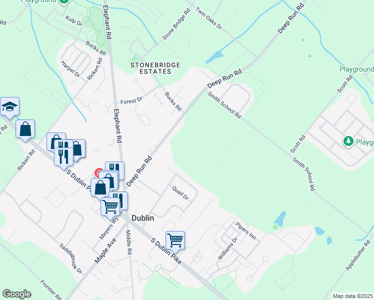 map of restaurants, bars, coffee shops, grocery stores, and more near 157 Deep Run Road in Perkasie