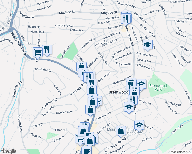 map of restaurants, bars, coffee shops, grocery stores, and more near 365 Bracken Avenue in Pittsburgh