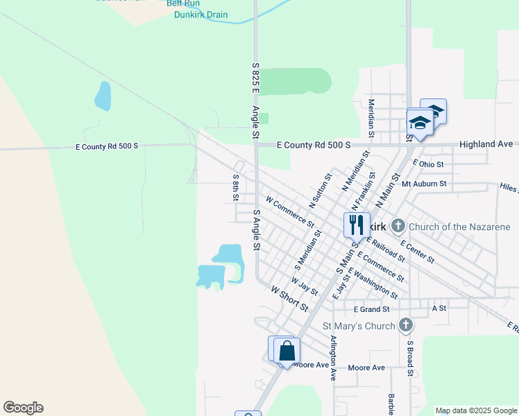 map of restaurants, bars, coffee shops, grocery stores, and more near 601-699 W D St in Dunkirk