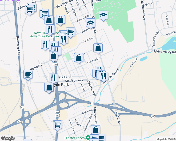 map of restaurants, bars, coffee shops, grocery stores, and more near 311 Jefferson Street in Reading