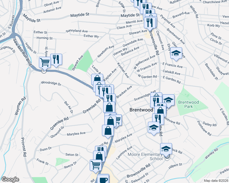 map of restaurants, bars, coffee shops, grocery stores, and more near 248 Greenlee Road in Pittsburgh