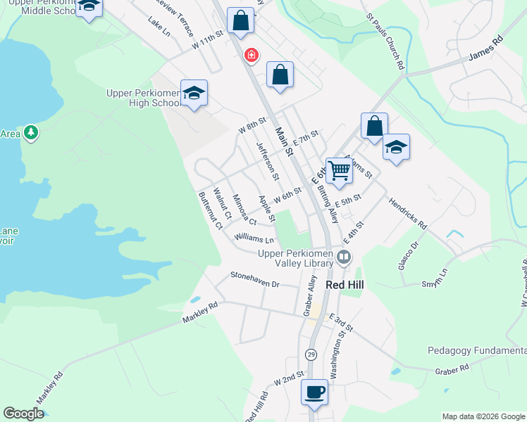 map of restaurants, bars, coffee shops, grocery stores, and more near 638 Apple Street in Red Hill