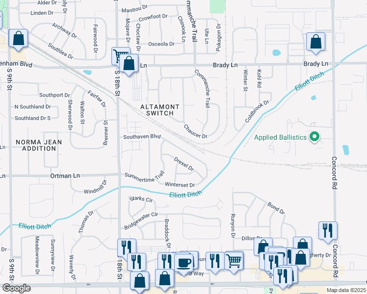 map of restaurants, bars, coffee shops, grocery stores, and more near 2214 Southaven Boulevard in Lafayette