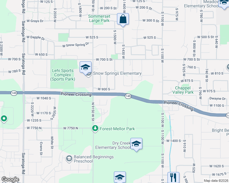 map of restaurants, bars, coffee shops, grocery stores, and more near 863 South 1620 West in Lehi