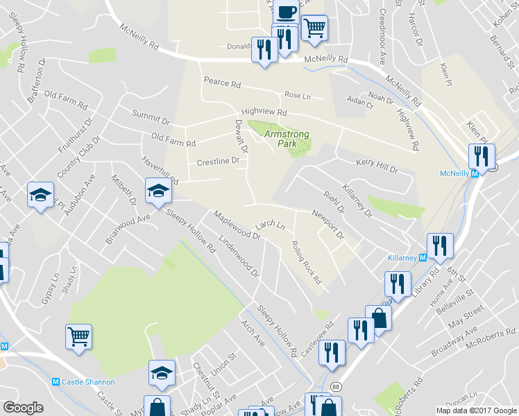 map of restaurants, bars, coffee shops, grocery stores, and more near 714 Newport Drive in Pittsburgh