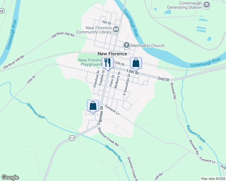 map of restaurants, bars, coffee shops, grocery stores, and more near 207 17th Street in New Florence