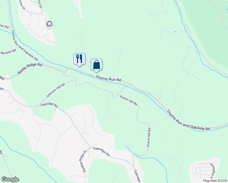 map of restaurants, bars, coffee shops, grocery stores, and more near 5042 Thoms Run Road in Oakdale