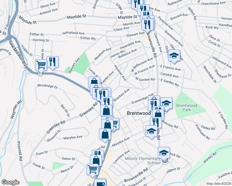 map of restaurants, bars, coffee shops, grocery stores, and more near 248 Greenlee Road in Pittsburgh