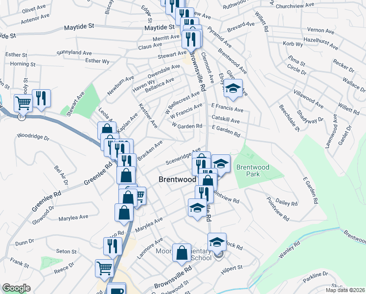 map of restaurants, bars, coffee shops, grocery stores, and more near 3349 Bookman Avenue in Pittsburgh