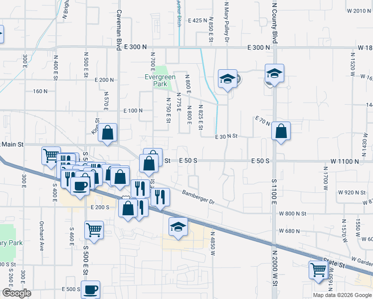 map of restaurants, bars, coffee shops, grocery stores, and more near 35 South 800 East in American Fork