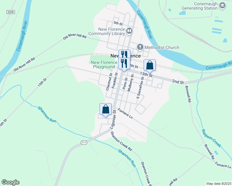 map of restaurants, bars, coffee shops, grocery stores, and more near 214 Ligonier Street in New Florence