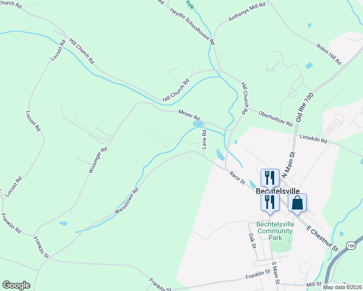map of restaurants, bars, coffee shops, grocery stores, and more near 2131 Weisstown Road in Boyertown
