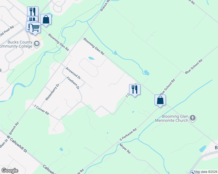 map of restaurants, bars, coffee shops, grocery stores, and more near in Perkasie