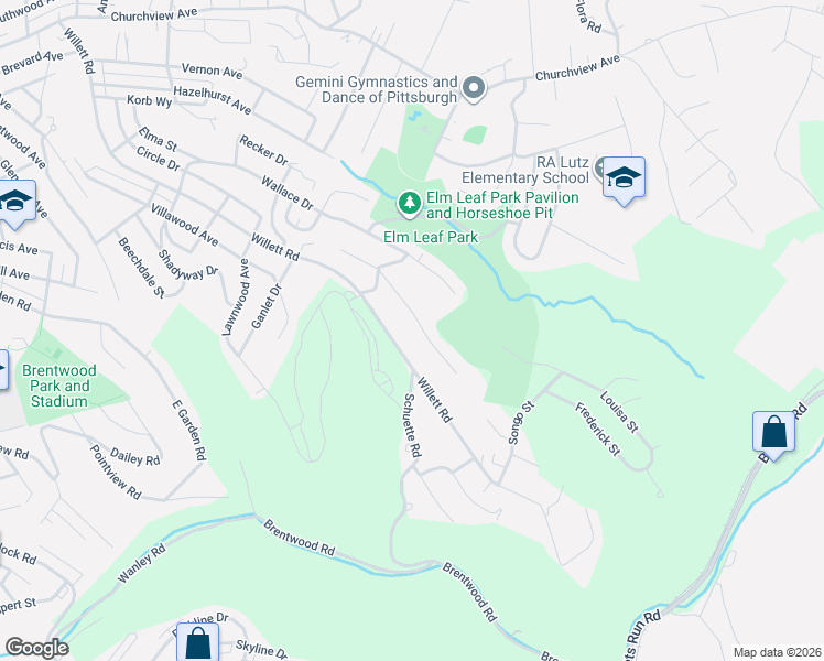 map of restaurants, bars, coffee shops, grocery stores, and more near 3645 Oakleaf Road in Pittsburgh