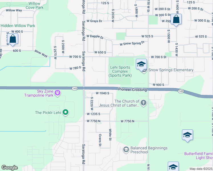 map of restaurants, bars, coffee shops, grocery stores, and more near 2099 Gossling Lane in Lehi